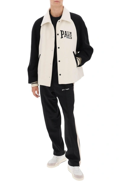 Shop Palm Angels Wool Varsity Jacket With Embroidery