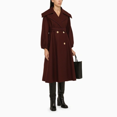 Shop Patou Wine Wool Double Breasted Coat