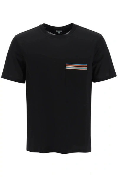 Paul Smith Pocket Stripe Cotton T-shirt In Black