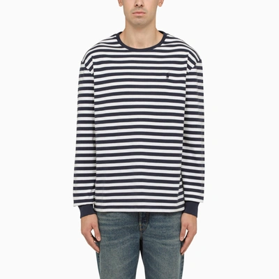 Shop Polo Ralph Lauren White/navy Striped Crew Neck T Shirt