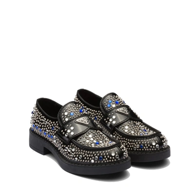 Shop Prada Rhinestone Leather Loafers