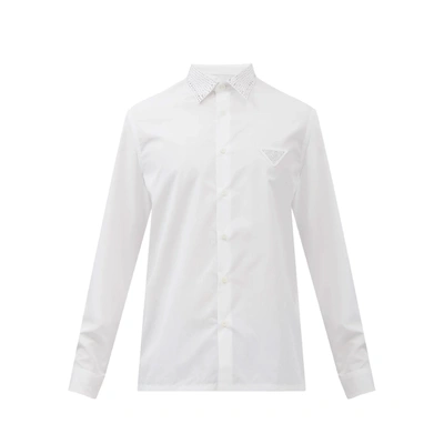Shop Prada Studded Crystal Collar Shirt