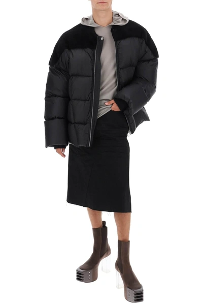 Shop Rick Owens Oversized Puffer Jacket With Shearling Insert