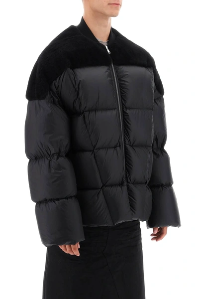 Shop Rick Owens Oversized Puffer Jacket With Shearling Insert