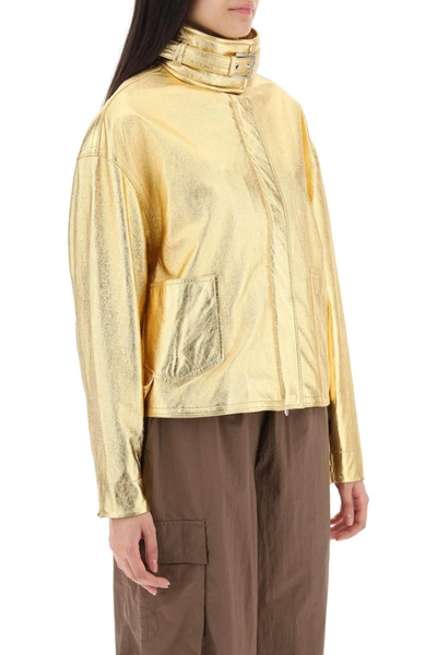Shop Saks Potts 'houston' Gold Laminated Leather Bomber Jacket