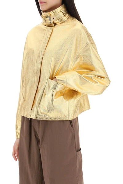 Shop Saks Potts 'houston' Gold Laminated Leather Bomber Jacket