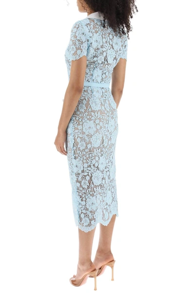 Shop Self-portrait Self Portrait Midi Dress In Floral Lace With Contrasting Lapel And Jewel Buttons