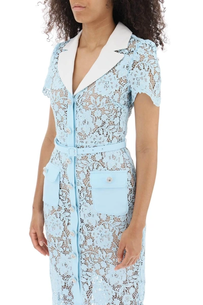 Shop Self-portrait Self Portrait Midi Dress In Floral Lace With Contrasting Lapel And Jewel Buttons