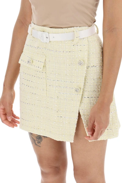Shop Self-portrait Self Portrait Wrap Mini Skirt In Boucle Tweed