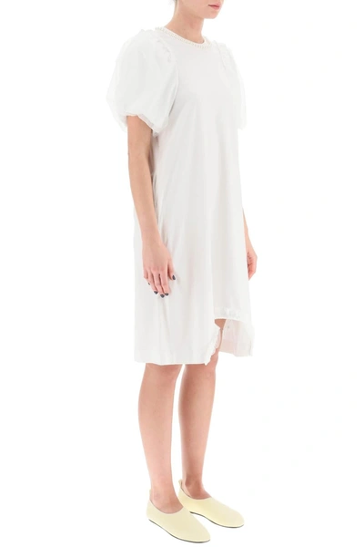 Shop Simone Rocha Cotton Dress With Tulle Sleeves And Pearls