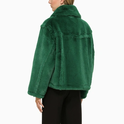 Shop Stand Studio Short Green Faux Fur Jacket