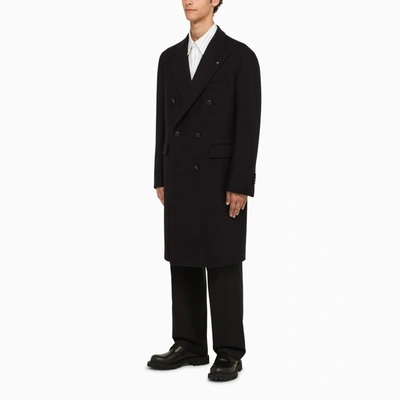 Shop Tagliatore Blue Wool Double Breasted Coat