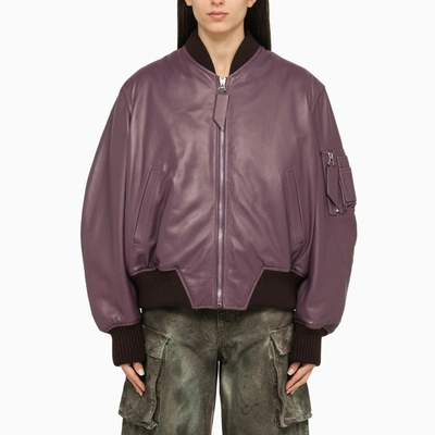 Shop Attico The  Mauve Leather Bomber Jacket