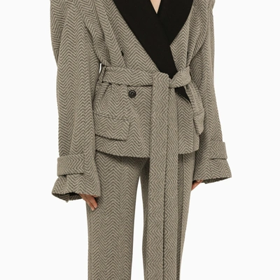 Shop The Mannei Grey Double Breasted Blazer With Lapels