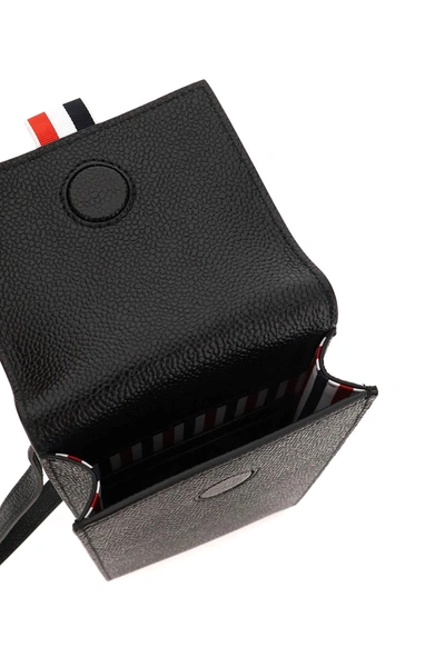 Shop Thom Browne Pebble Grain Leather Phone Holder With Strap