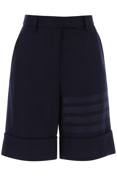 Shop Thom Browne Shorts In Flannel With 4 Bar Motif