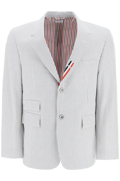 Shop Thom Browne Striped Jacket With Tricolor Details