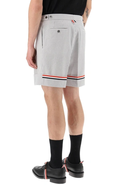 Shop Thom Browne Striped Shorts With Tricolor Details