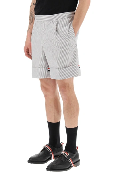 Shop Thom Browne Striped Shorts With Tricolor Details
