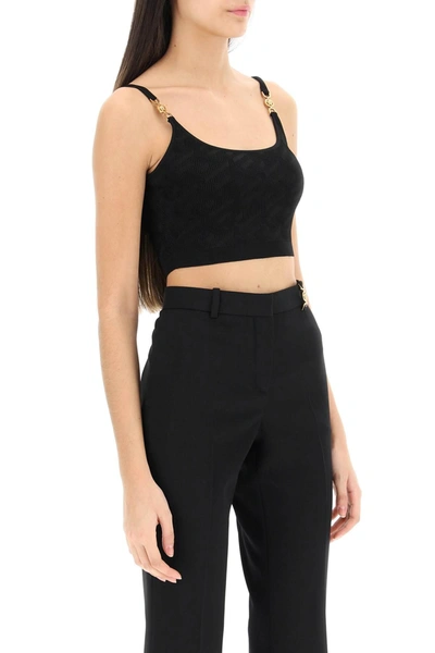 Shop Versace 'la Greca' Knitted Cropped Top