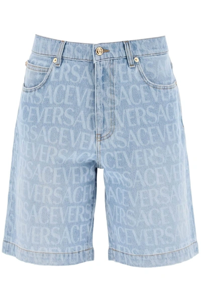 Shop Versace Allover  Denim Shorts