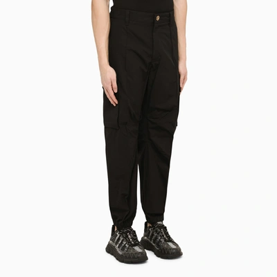 Shop Versace Black Cotton Cargo Trousers