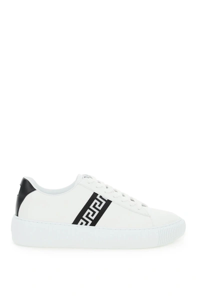 Shop Versace Leather Greca Sneakers