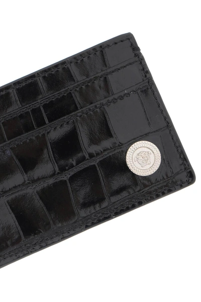 Shop Versace Medusa Biggie Croco Embossed Cardholder