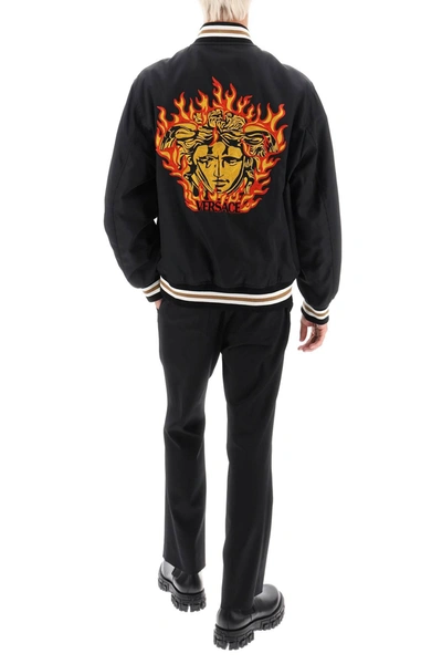 Shop Versace Medusa Flame Nylon Bomber Jacket