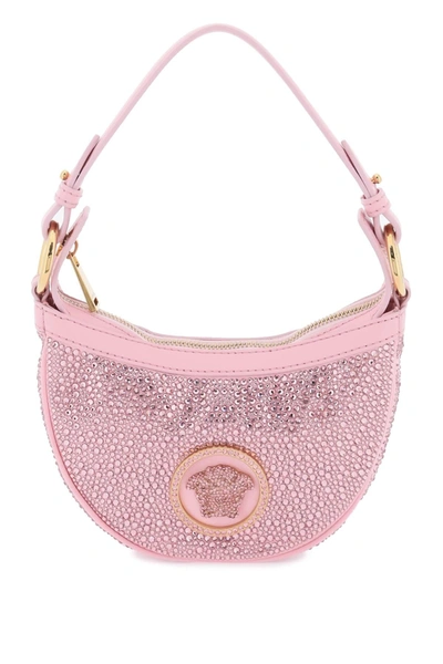 Shop Versace Repeat Mini Hobo Bag With Crystals