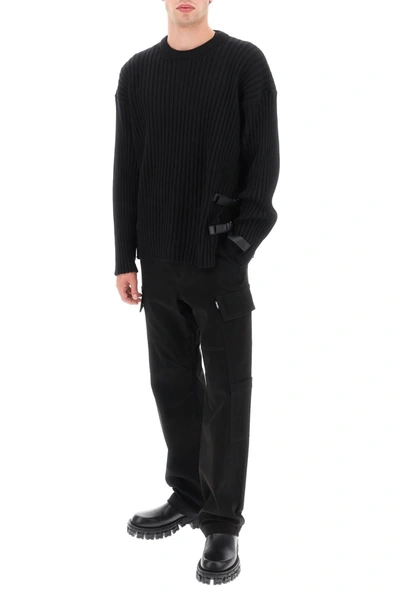 Shop Versace Ribbed Knit Sweater With Leather Straps