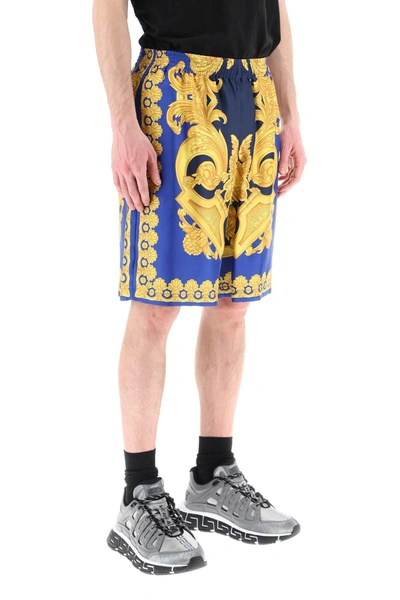 Shop Versace Silk Shorts With 'barocco 660' Print