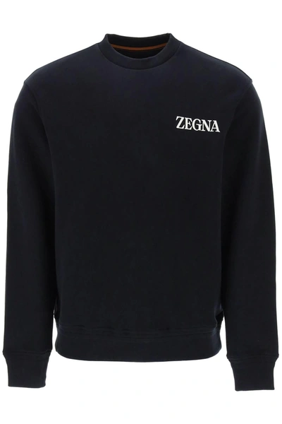 Shop Zegna Crew Neck Sweatshirt With Flocked Logo