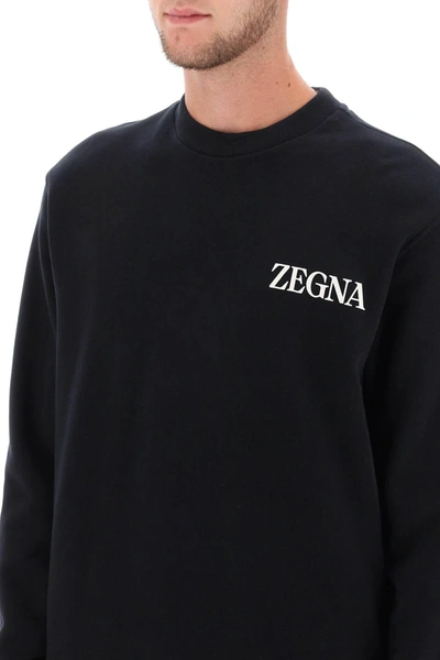 Shop Zegna Crew Neck Sweatshirt With Flocked Logo