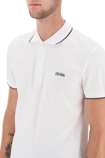 Shop Zegna Logoed Cotton Polo Shirt