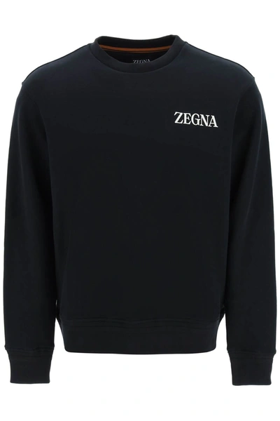 Shop Zegna Rubberized Logo Crewneck Sweatshirt