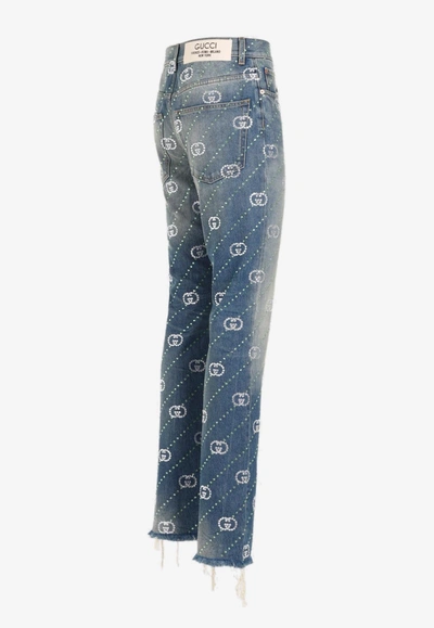 Shop Gucci Crystal-embellished Gg Jeans In Blue