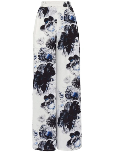 Shop Alexander Mcqueen Floral Trousers In Bianco E Blu