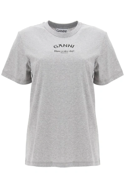 Shop Ganni T-shirt With Logo Print In Grey