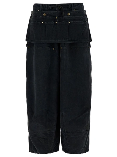 Shop Needles Black Jeans With Apron Detail And Logo Patch In Cotton Denim Man