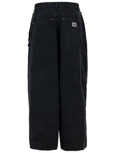 Shop Needles Black Jeans With Apron Detail And Logo Patch In Cotton Denim Man