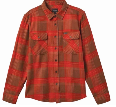 Shop Brixton Bowery L/s Flannel - Barn Red/bison
