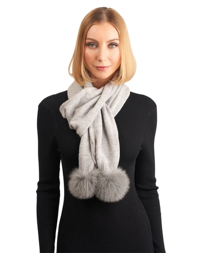 Shop Gorski Knit Cashmere Scarf With Fox Pompom In Grey