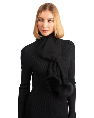 Shop Gorski Knit Cashmere Scarf With Fox Pompom In Black