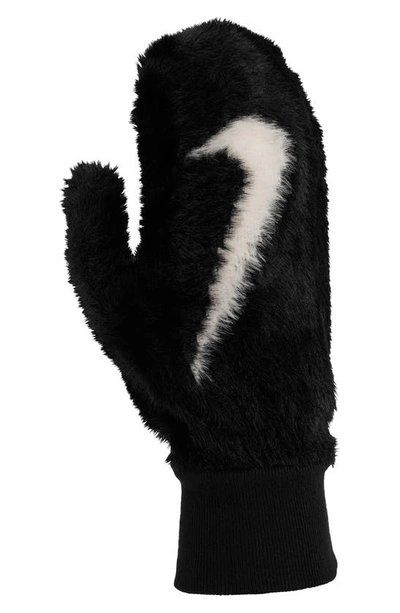 Shop Nike Fuzzy Faux Fur Mittens In Black/ White