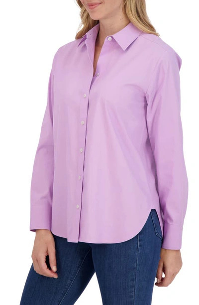 Shop Foxcroft Meghan Solid Cotton Button-up Shirt In Soft Violet