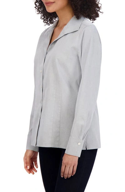 Shop Foxcroft Katie Cotton Button-up Shirt In Silver