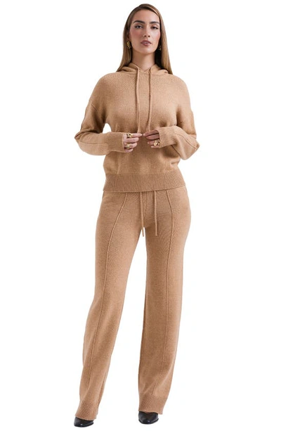 Shop House Of Cb Yalina Tie Waist Knit Track Pants In Camel
