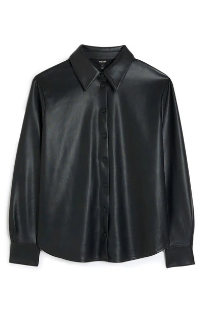 Shop River Island Snap Front Faux Leather Shirt In Black