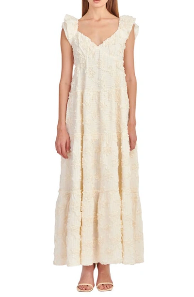 Shop English Factory Ribbon Embroidered Tiered Maxi Dress In Ivory